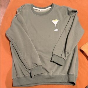 Olive Green Women's Sweater with Martini Design